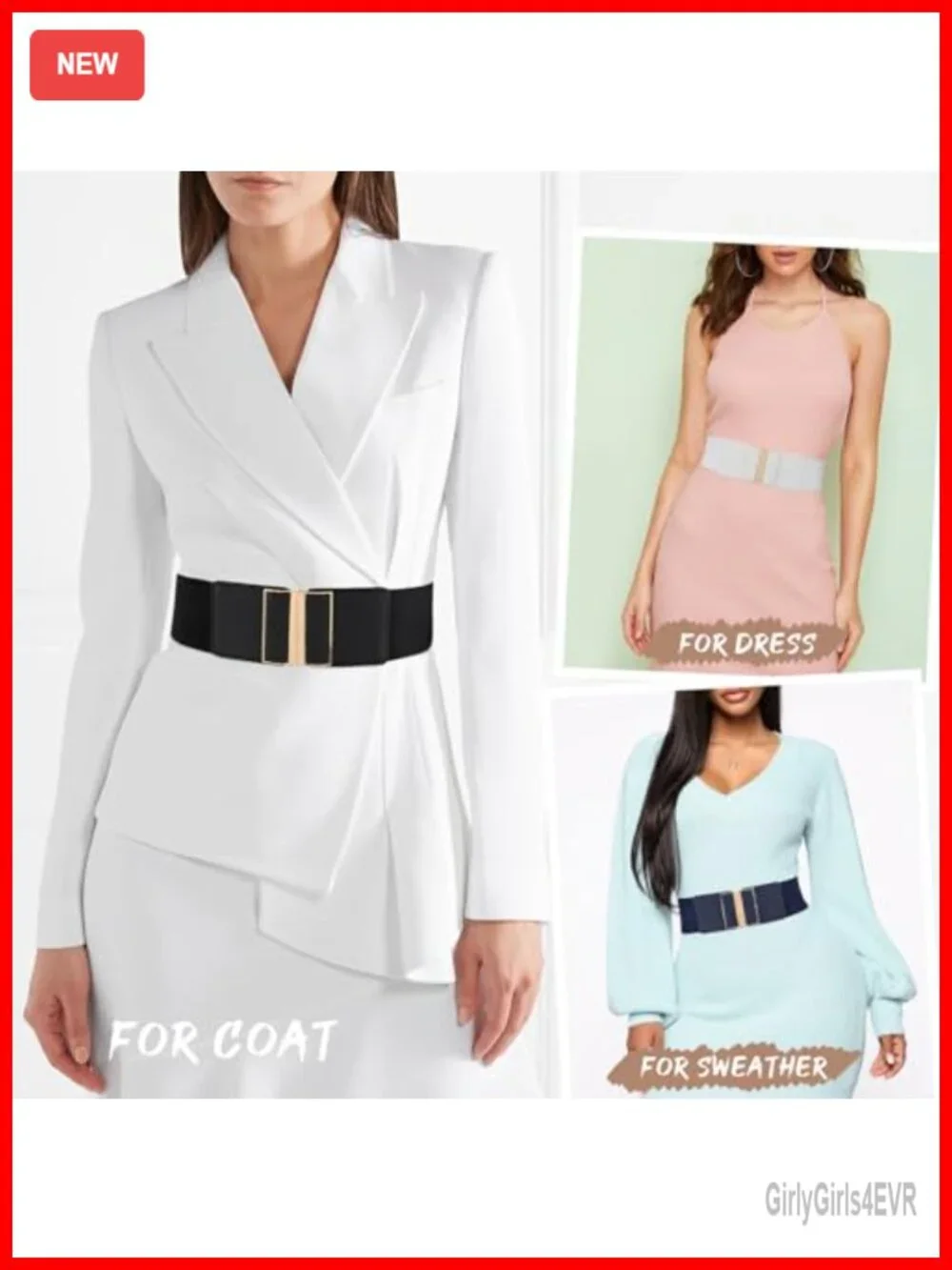 Women Wide Elastic Stretch Belt Leather Interlocking Buckle Vintage Waistband 3